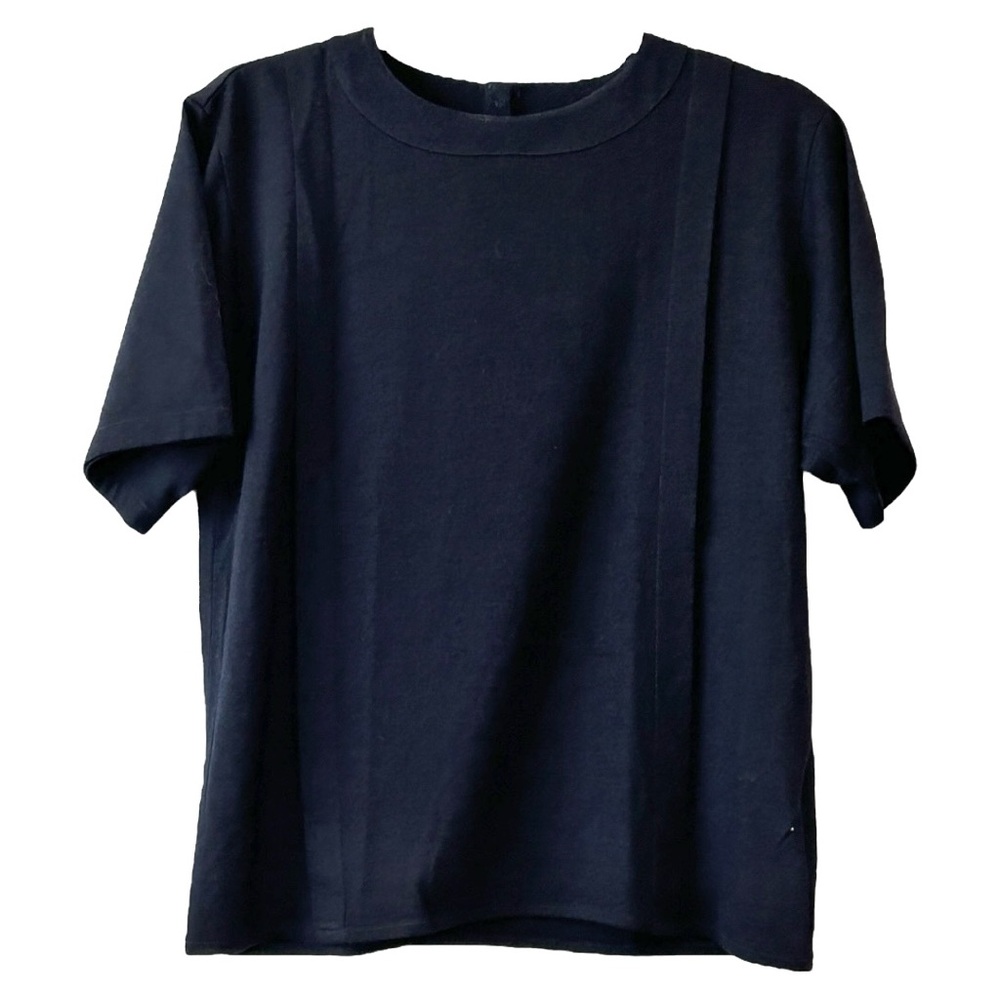 Jaeger Women’s Short Sleeve Navy‎ Wool Blouse Top  Sz M